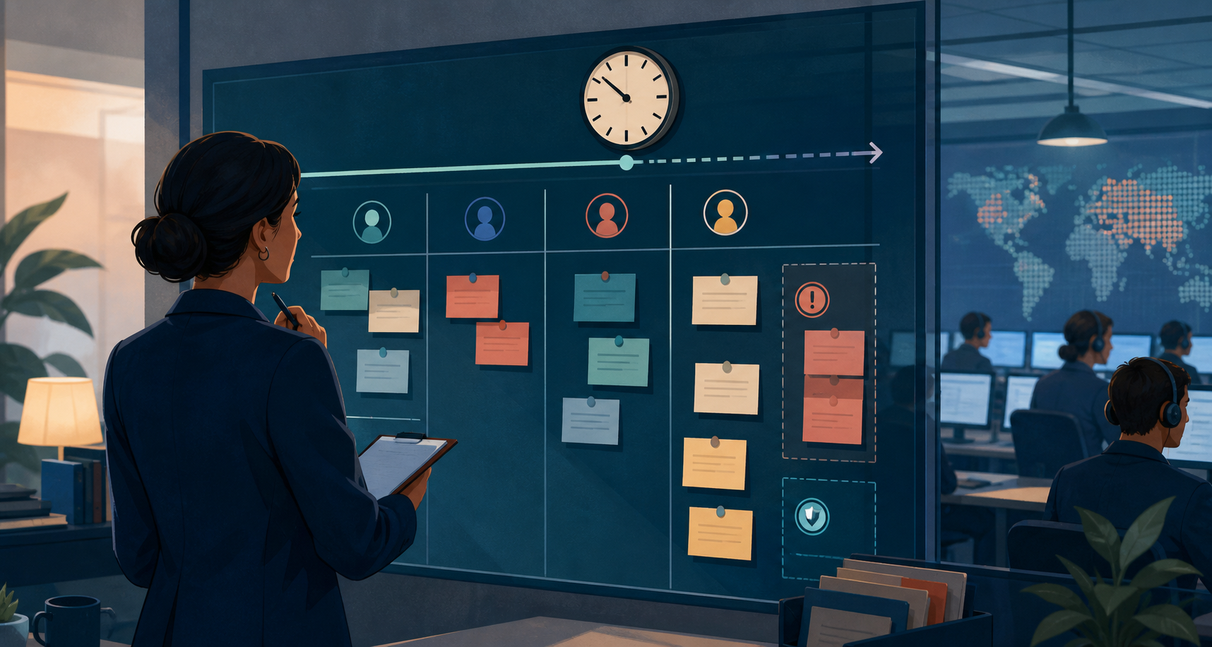 Offshore call center owner receipt design: proving work was accepted editorial illustration