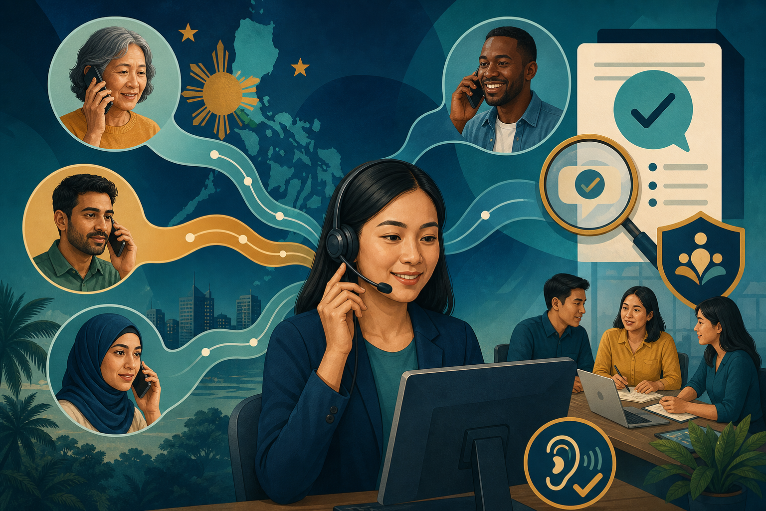 Philippines call center language access reviews: testing the actual interaction editorial illustration
